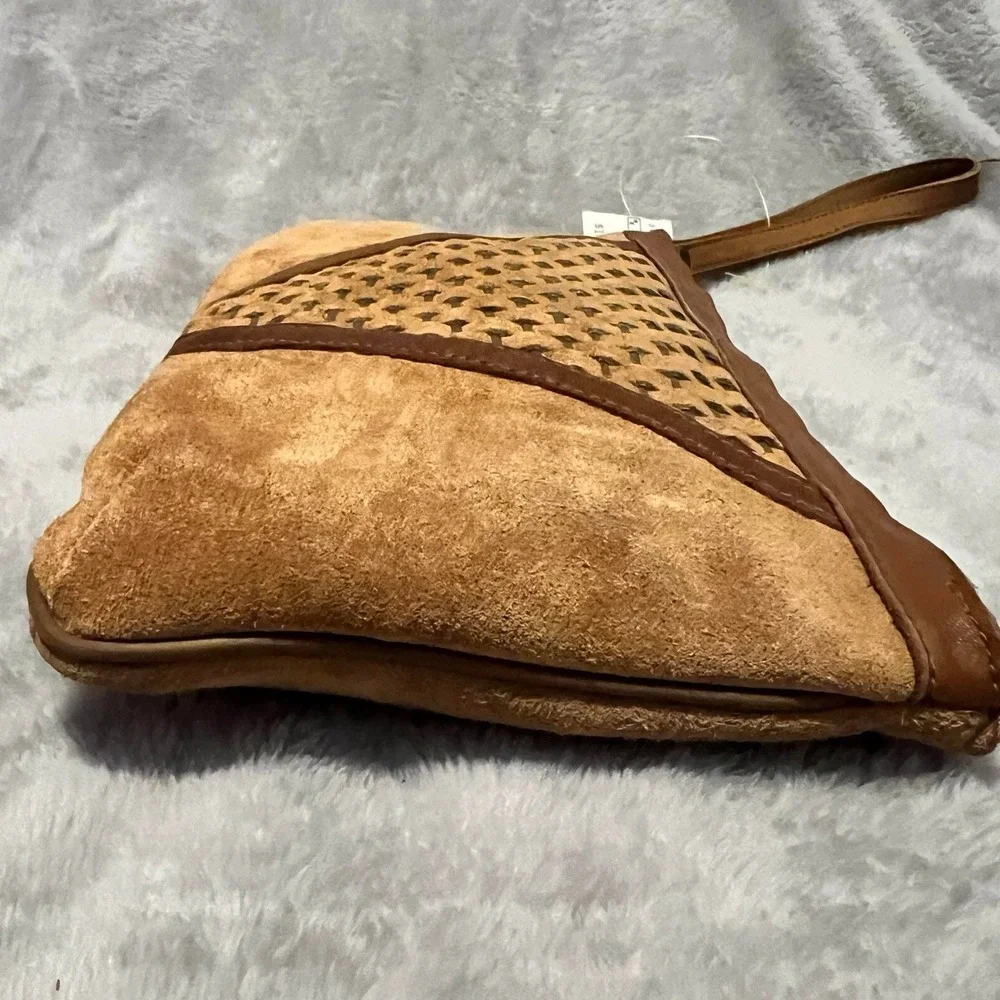 Genuine Leather Wristlet Satchel Bag Clutch Brown NWT Imported Women Accessories